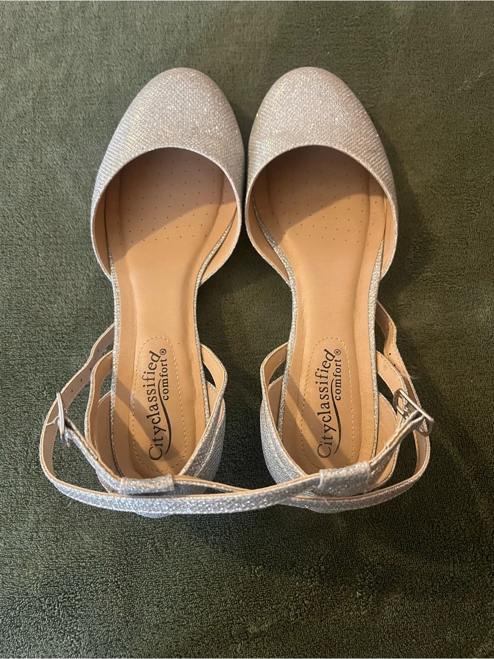 Cityclassified Silver Glitter D'Orsay Slingback Flats